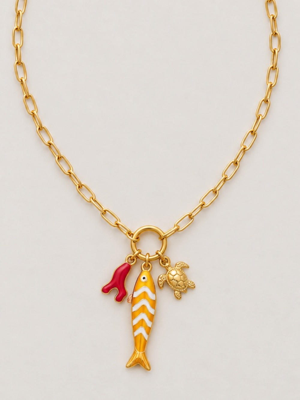 New! Orange Fish Sardine Gold Paperclip charm Necklace NWOT 1035